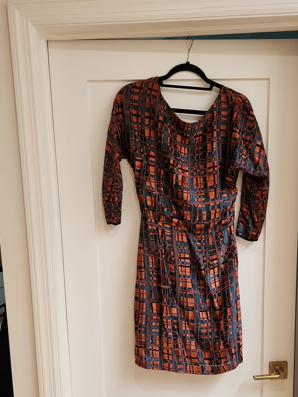 Reiss Rust and Black Plaid Long Sleeve Dress